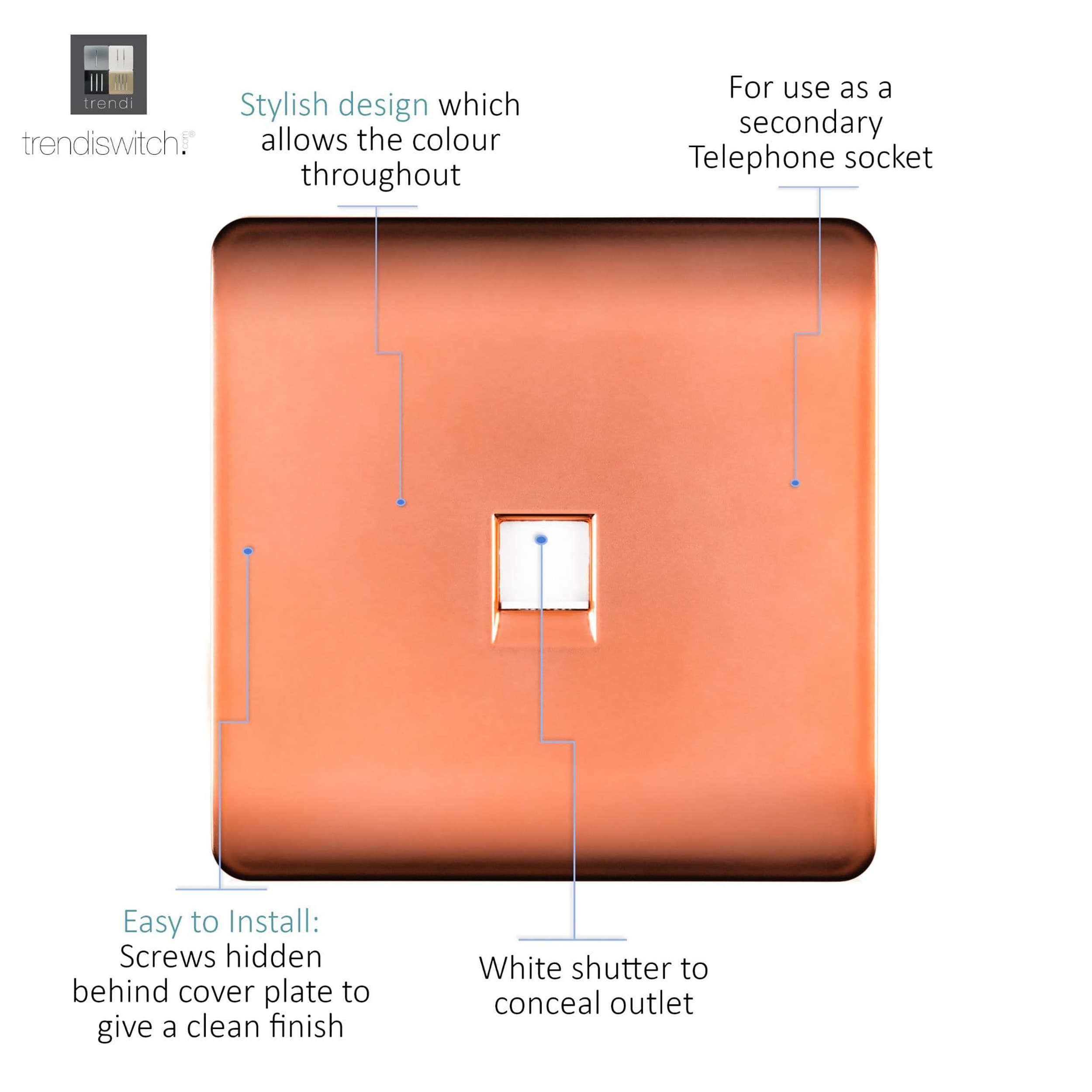 Single PC Ethernet Cat 5 & 6 Data Outlet Copper ART-PCCPR  Trendi Copper
